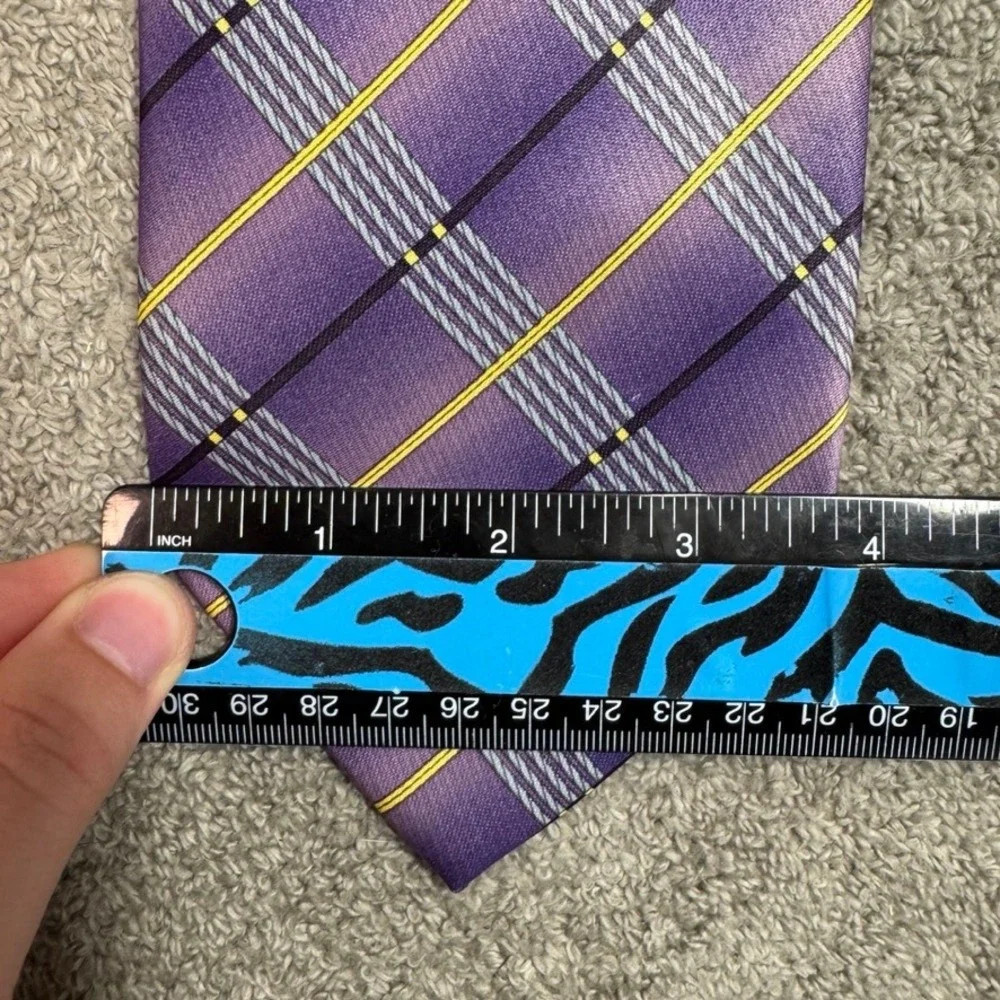 L'art D'espace Italy Mode Mens Purple Plaid Microfiber Necktie Yellow Accents
